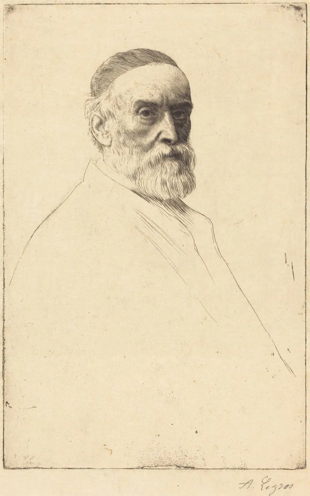 G.F. Watts, R.A., by Alphonse Legros, ink, 1874