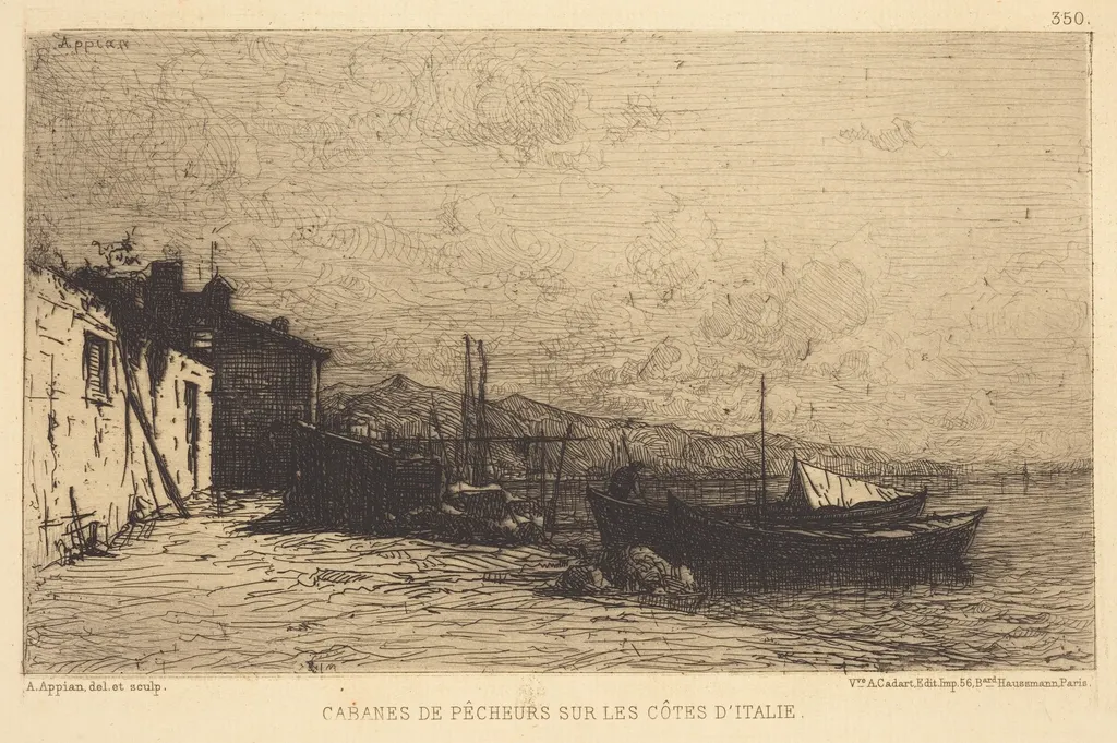 Cabanes de pecheurs sur les cotes d'Italie, by Adolphe Appian, ink, 1858