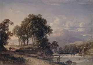 Moel Hebog, looking down the vale from Dinas Emrys, near Beddgelert, by Anthony Vandyke Copley Fielding, watercolor, 1849