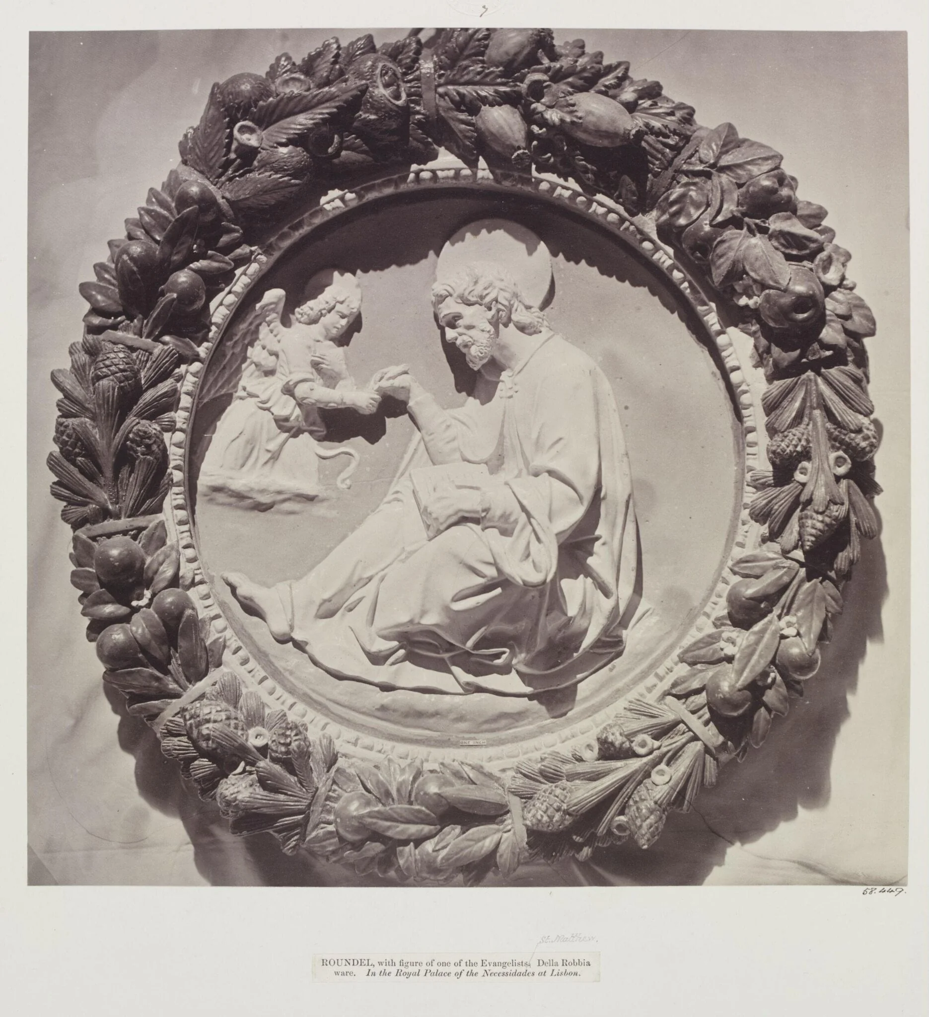Roundel, St. Matthew, by della Robbia, Palace of Necessidades, detail