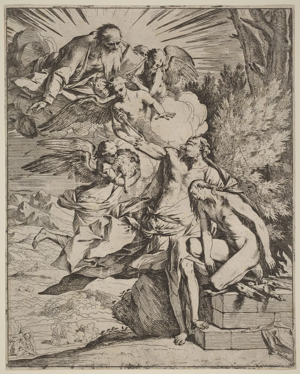 The Sacrifice of Abraham, by Pietro Testa, ink, 1641