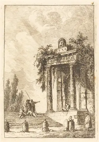 Steps to the Four Landmarks, by Hubert Robert, ink, 1770