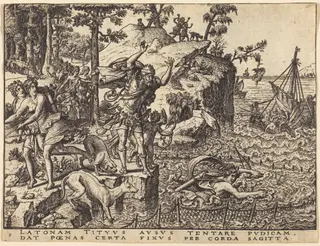 Britomartis Jumps into the Sea, by Etienne Delaune, ink, 1551