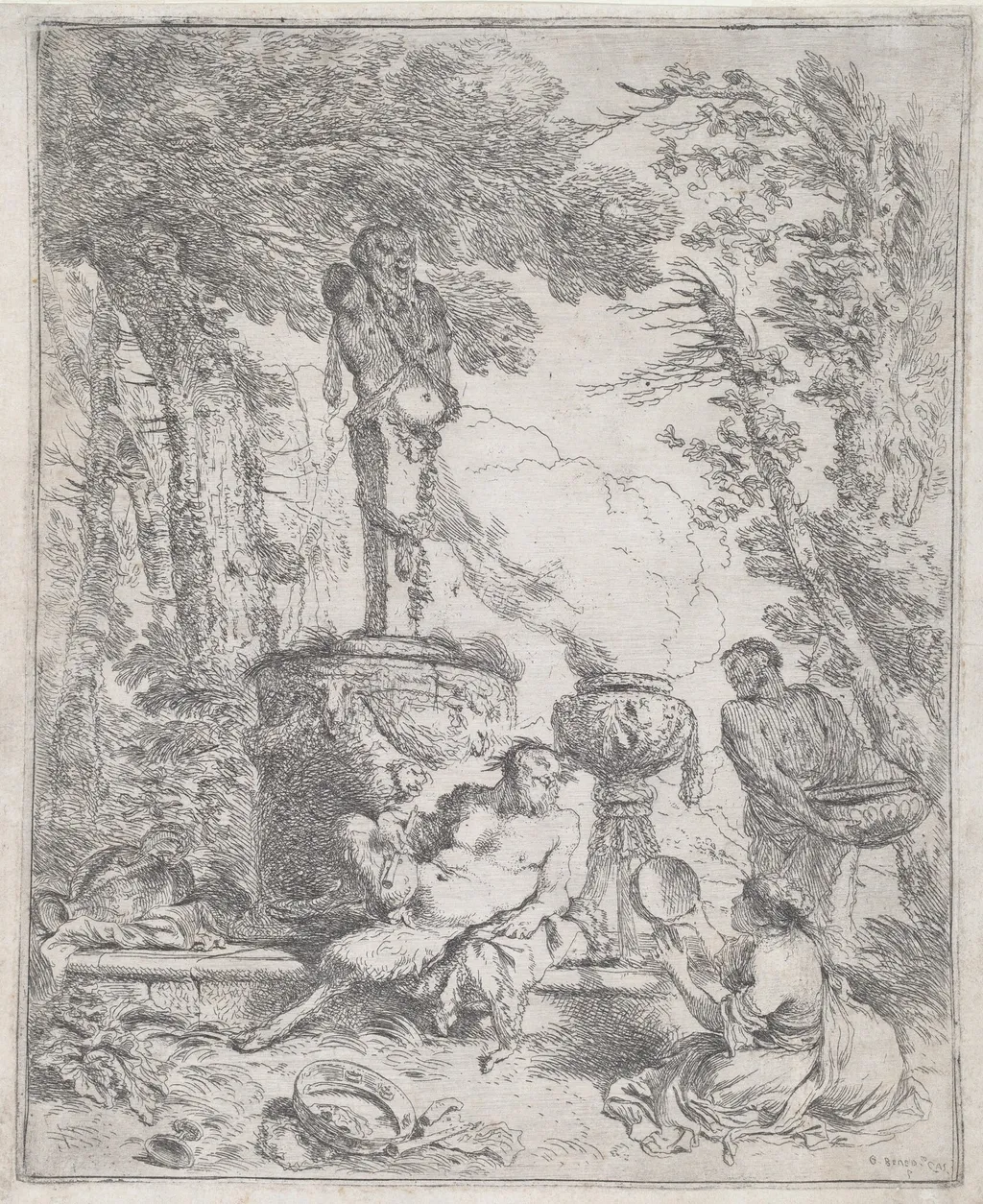 Pan Reclining before a Herm, by Giovanni Benedetto Castiglione, ink, 1642