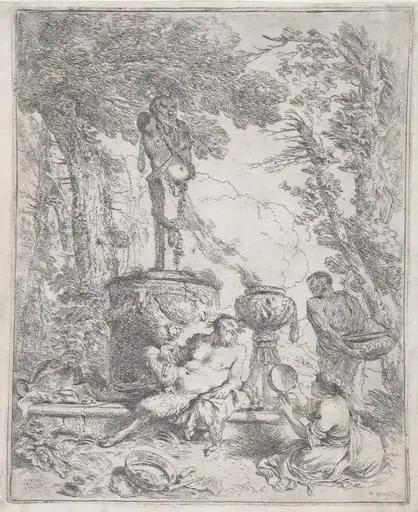 Pan Reclining before a Herm, by Giovanni Benedetto Castiglione, ink, 1642