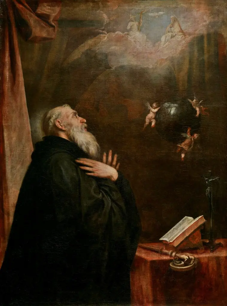 Saint Benedict's Vision of the Globe and the three Angels, by Alonso Cano, oil, 1658