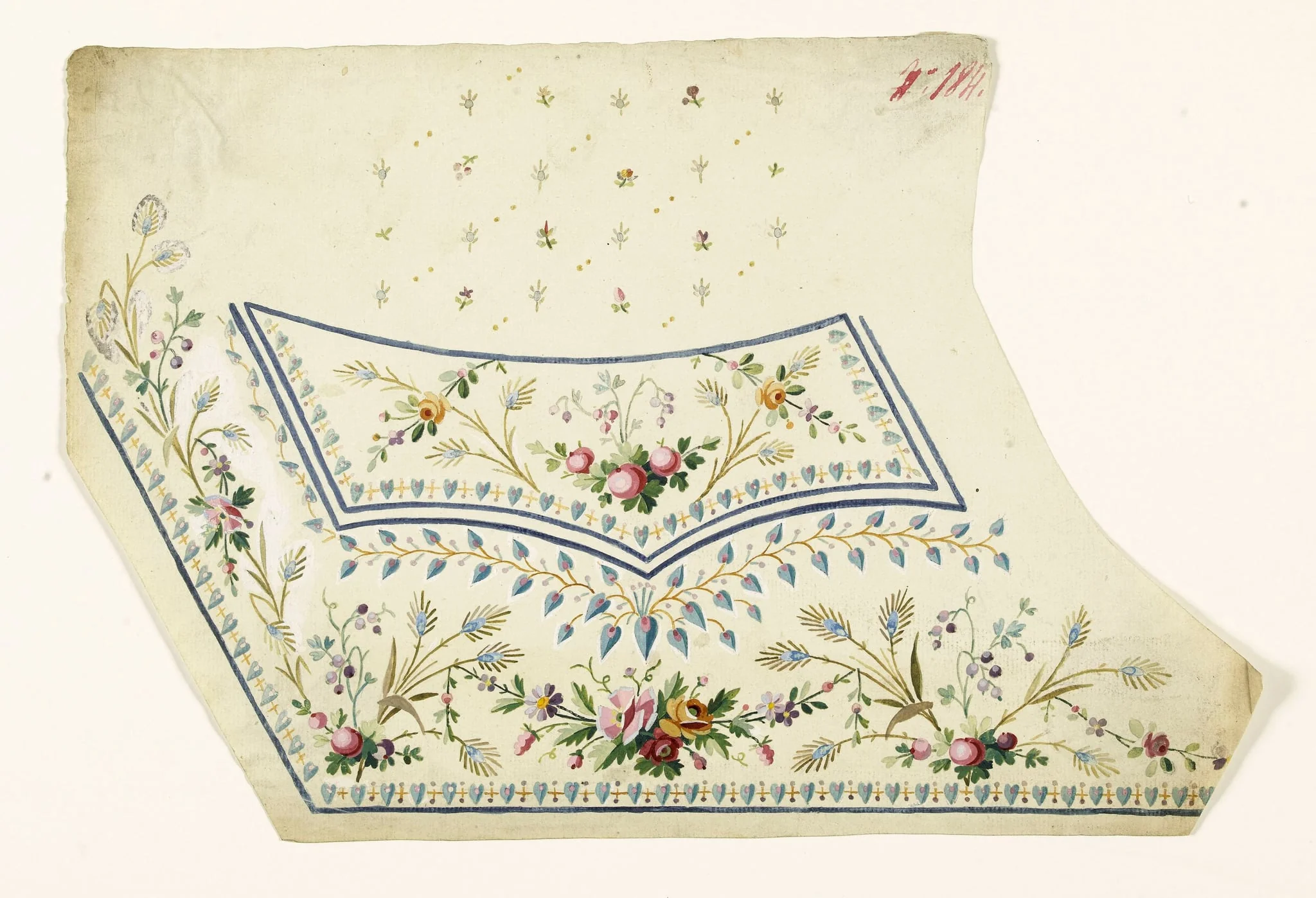 Composition de bouquets de fleurs et de baies et semis de fleurs, projets de broderies de gilet, XVIIIème siècle, detail