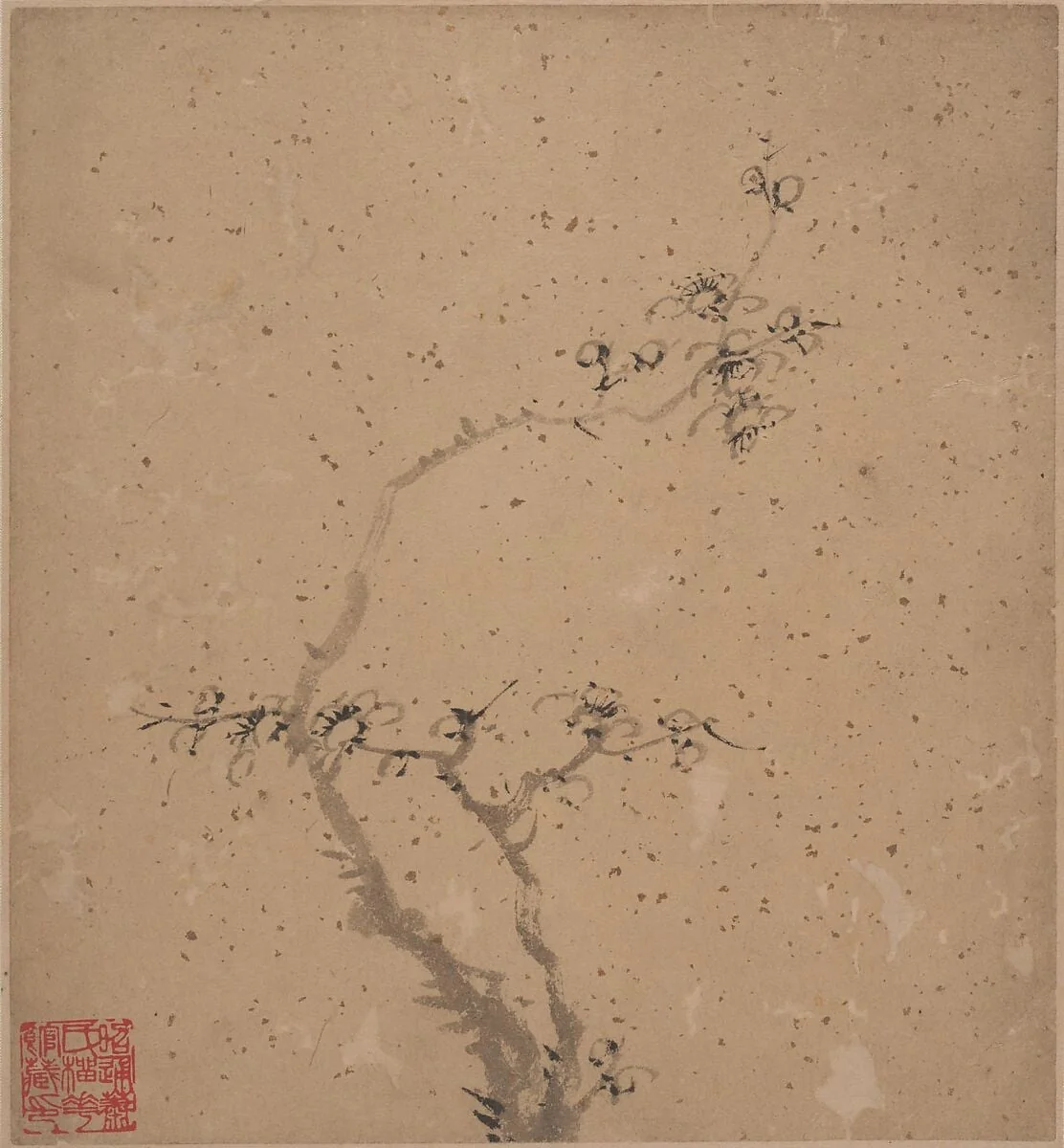 清 湯貽汾 墨梅 四冊頁|Blossoming Plum, detail