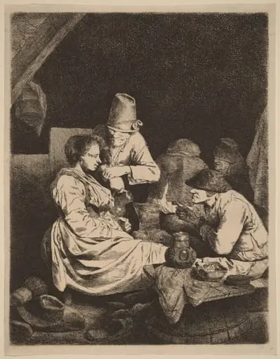 The Inn, by Cornelis Pietersz Bega, ink, 1648