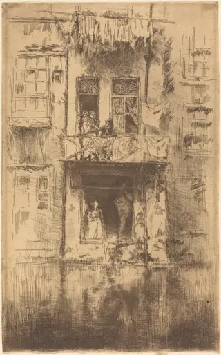 Balcony, Amsterdam, by James McNeill Whistler, ink, 1889