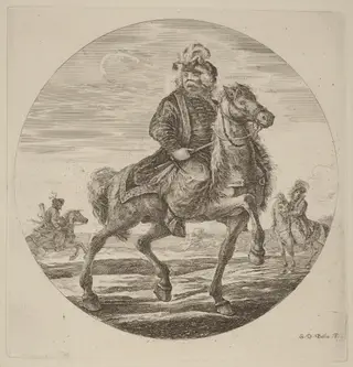 Hungarian Cavalier, by Stefano Della Bella, ink, 1637
