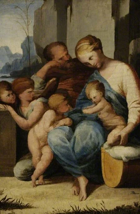 The Holy Family with the infant St John the Baptist and angels, detail