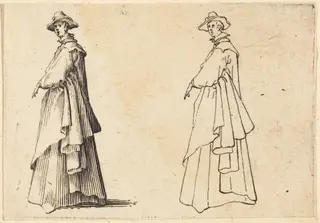 Lady in a Large Coat, by Jacques Callot, ink, 1617