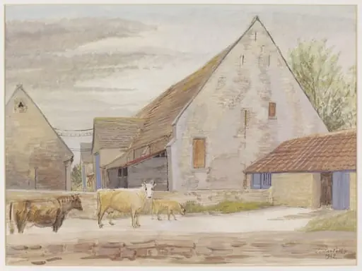 Barns at Frocester Court, Near Stonehouse, by Puller, watercolor