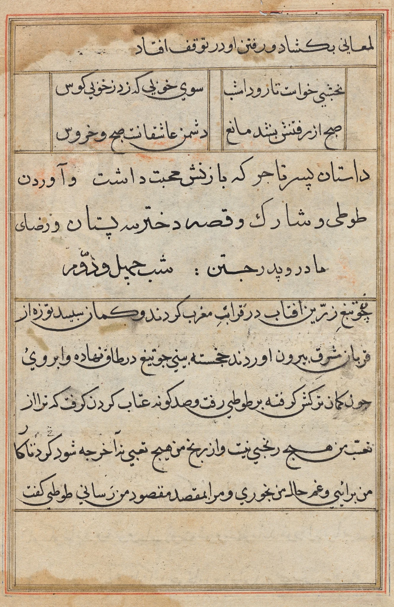 Page from Tales of a Parrot (Tuti-nama): text page, detail