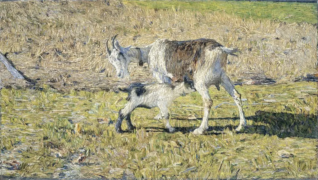 A Goat with her Kid, by Giovanni Segantini, oil, 1896