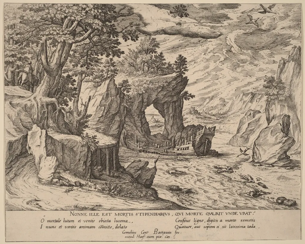 After the Shipwreck, by Simon Novellanus, ink, 1595