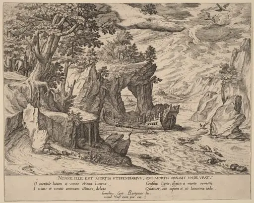 After the Shipwreck, by Simon Novellanus, ink, 1595