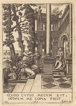 Narcissus at the Fountain, by Etienne Delaune, ink, 1569
