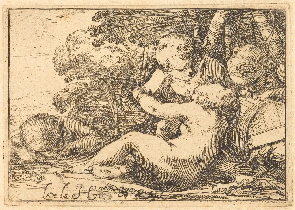 Four Bacchic Children, by Laurent de La Hyre, ink, 1624