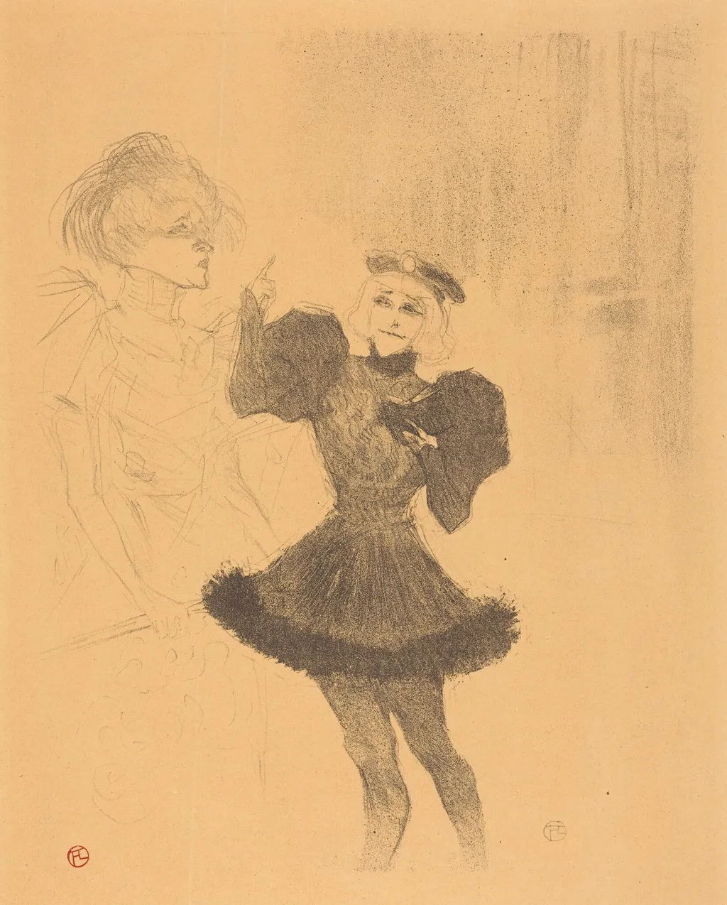 Lender and Lavalliere in "Le fils de l'Aretin" (Lender et Lavallière dans "Le fils de l'Arétin"), by Henri de Toulouse-Lautrec, ink, 1896
