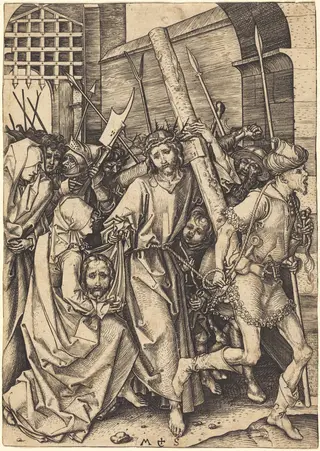 The Bearing of the Cross with Saint Veronica, by Martin Schongauer, ink, 1480