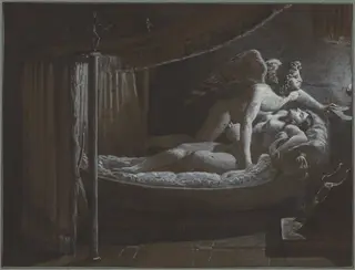 Cupid with Psyche Extinguishing the Lamp, by François-Édouard Picot, ink, 1827