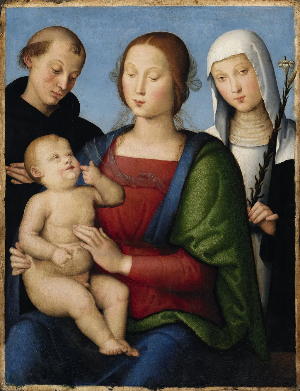 The Virgin and Child with Saints Nicholas of Tolentino and Catherine of Siena, by Lo Spagna, oil, 1499
