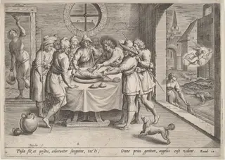 Preparation for the Passover, by Jan Sadeler I, ink, 1585