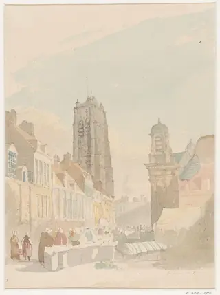 The fish market, Bruges, by Thomas Sidney Cooper, 1827
