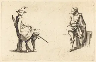 Two Seated Figures, by Jacques Callot, ink, 1622