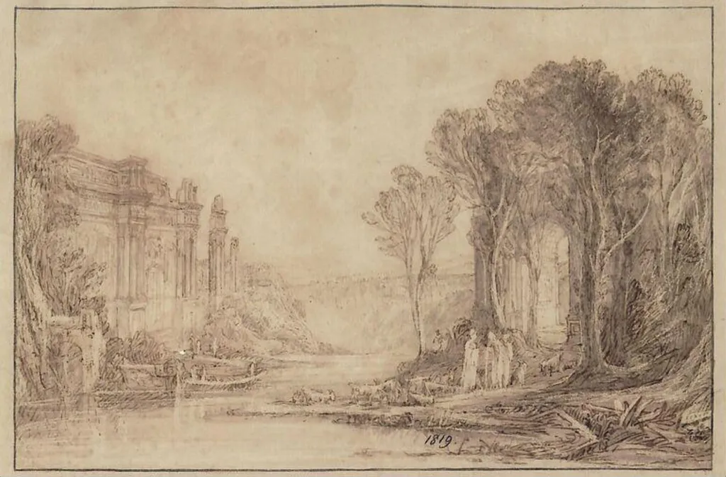 River scene, by John Rawson Walker, watercolor, 1819
