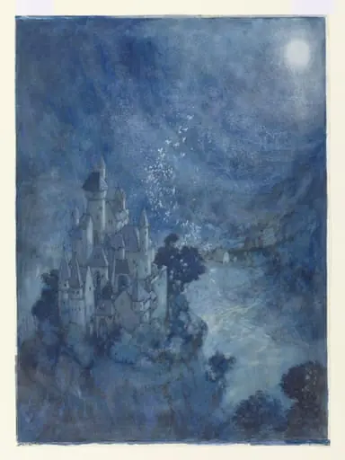 Nocturnal Spires, by Edmund Dulac, watercolor, 1950