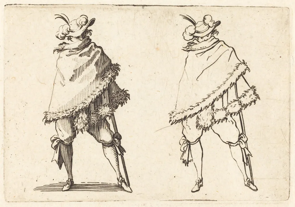 Man Wrapped in His Mantle, by Jacques Callot, ink, 1622
