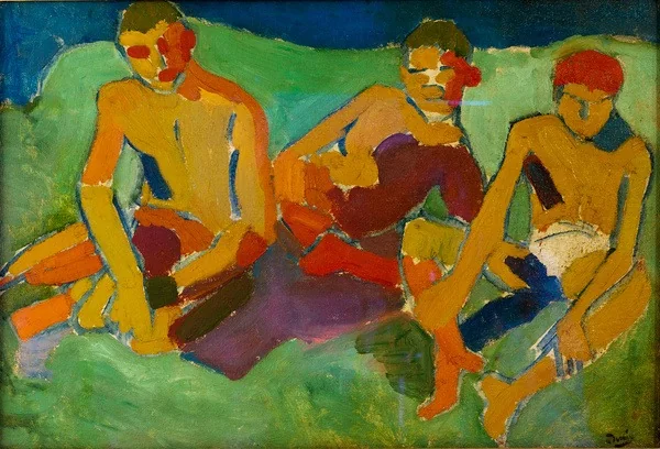 Trois Personnages assis dans l'herbe, detail