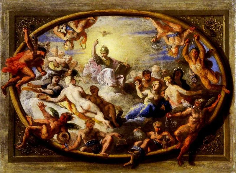 Minerva with Allegorical Figures of the Arts and Sciences (sketch for the ceiling of the Banqueting House, Hampton Court Palace), detail