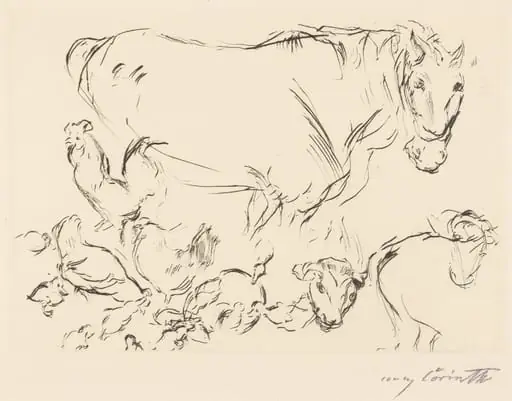 Verschiedene Tierstudien (Animal Studies), by Lovis Corinth, ink, 1917