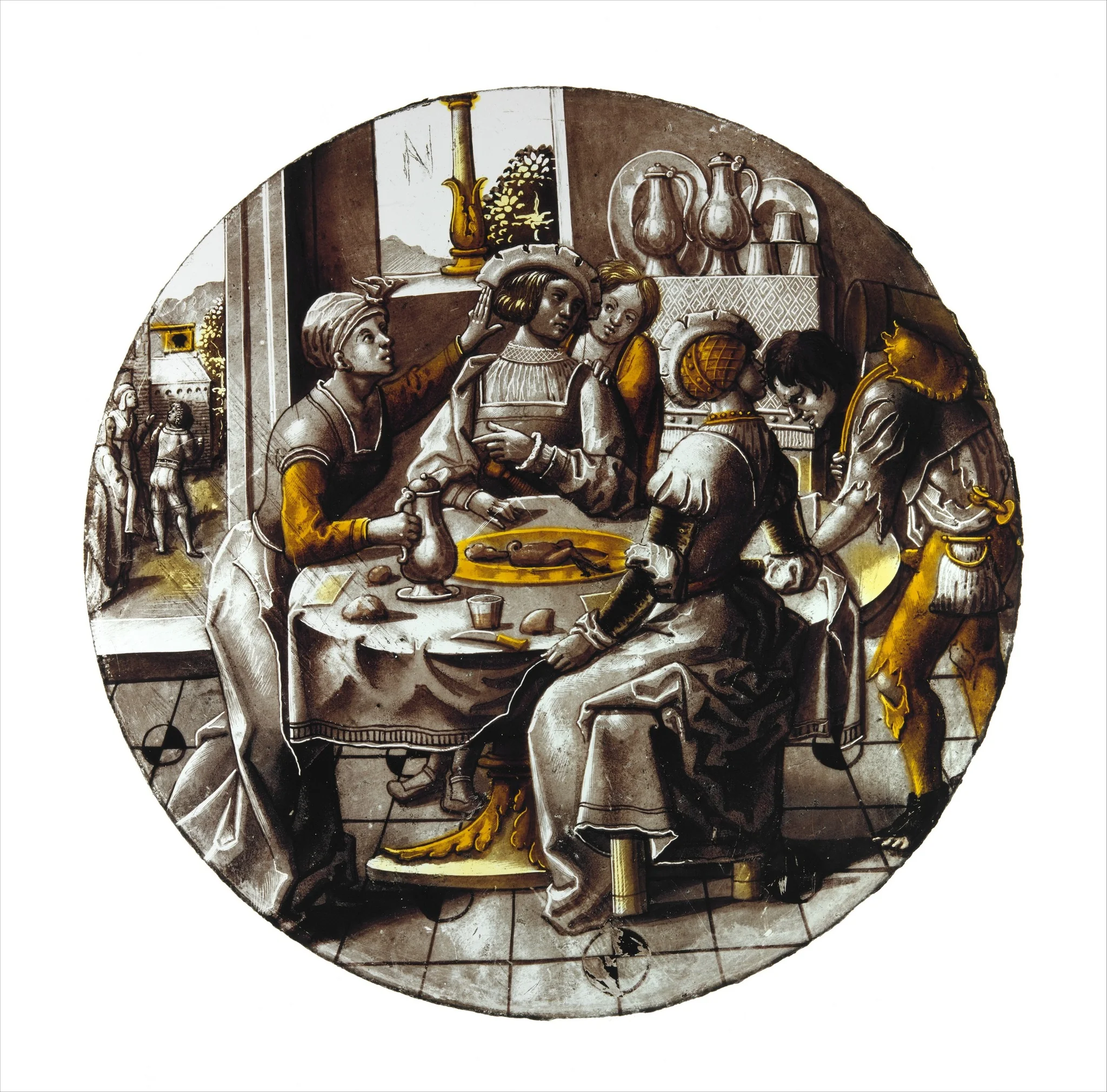 Roundel with Sorgheloos ("Carefree") with Easy Fortune, detail