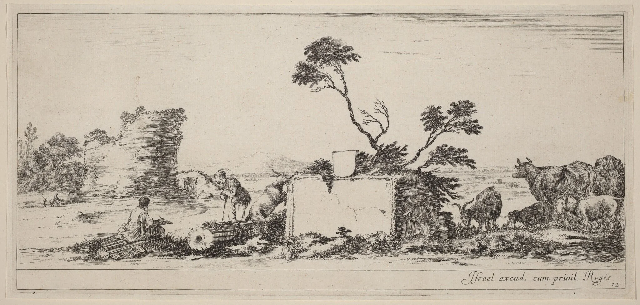 Campagna Scene with Artist Sketching, detail