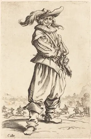 Soldier with Feathered Hat, by Jacques Callot, ink, 1622
