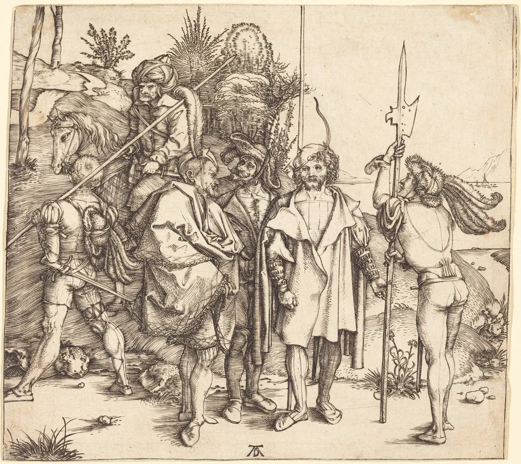 Five Soldiers and a Turk on Horseback, by Albrecht Dürer, ink, 1496