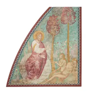 Copy after the painting The Creation of Eve  attributed to Jacobo Torriti in the Upper Church, San  Francesco, Assisi., by Edward Kaiser, watercolor, 1876