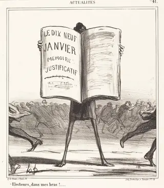 Électeurs, dans mes bras!..., by Honoré Daumier, ink, 1869