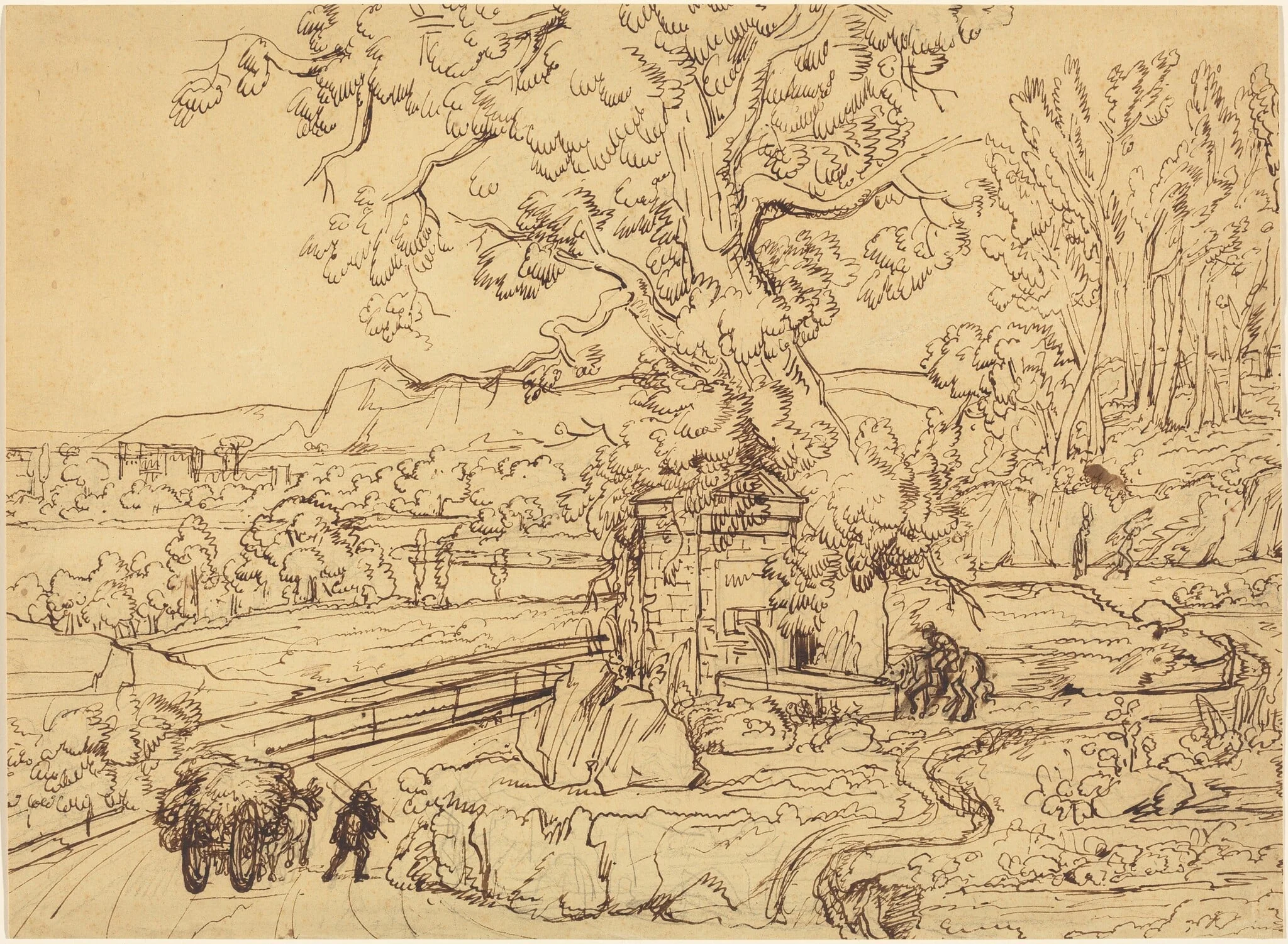 The Roman Campagna with an Ancient Fountain, detail