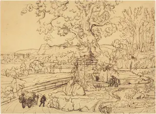 The Roman Campagna with an Ancient Fountain, by Joseph Anton Koch, ink, 1800