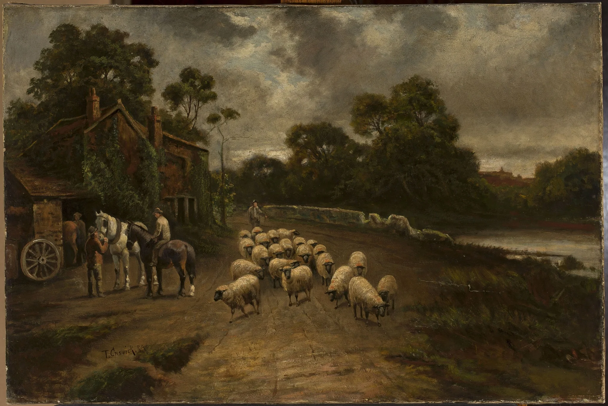 Genre scene with a flock of sheep, detail