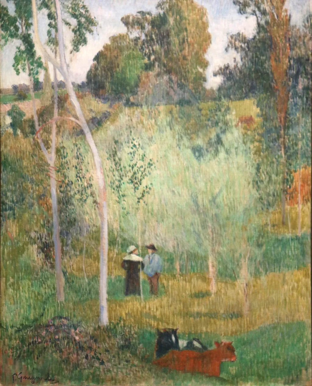 Conversation in the fields. Pont-Aven, by Paul Gauguin, oil, 1894
