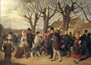 Promenading on the Ramparts of Copenhagen on the Evening of a Public Holiday in Spring, by Andreas Herman Hunæus, oil, 1862