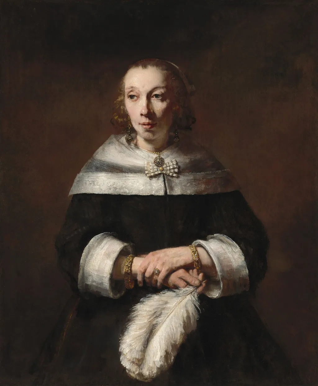 Portrait of a Lady with an Ostrich-Feather Fan, by Rembrandt van Rijn, oil, 1657