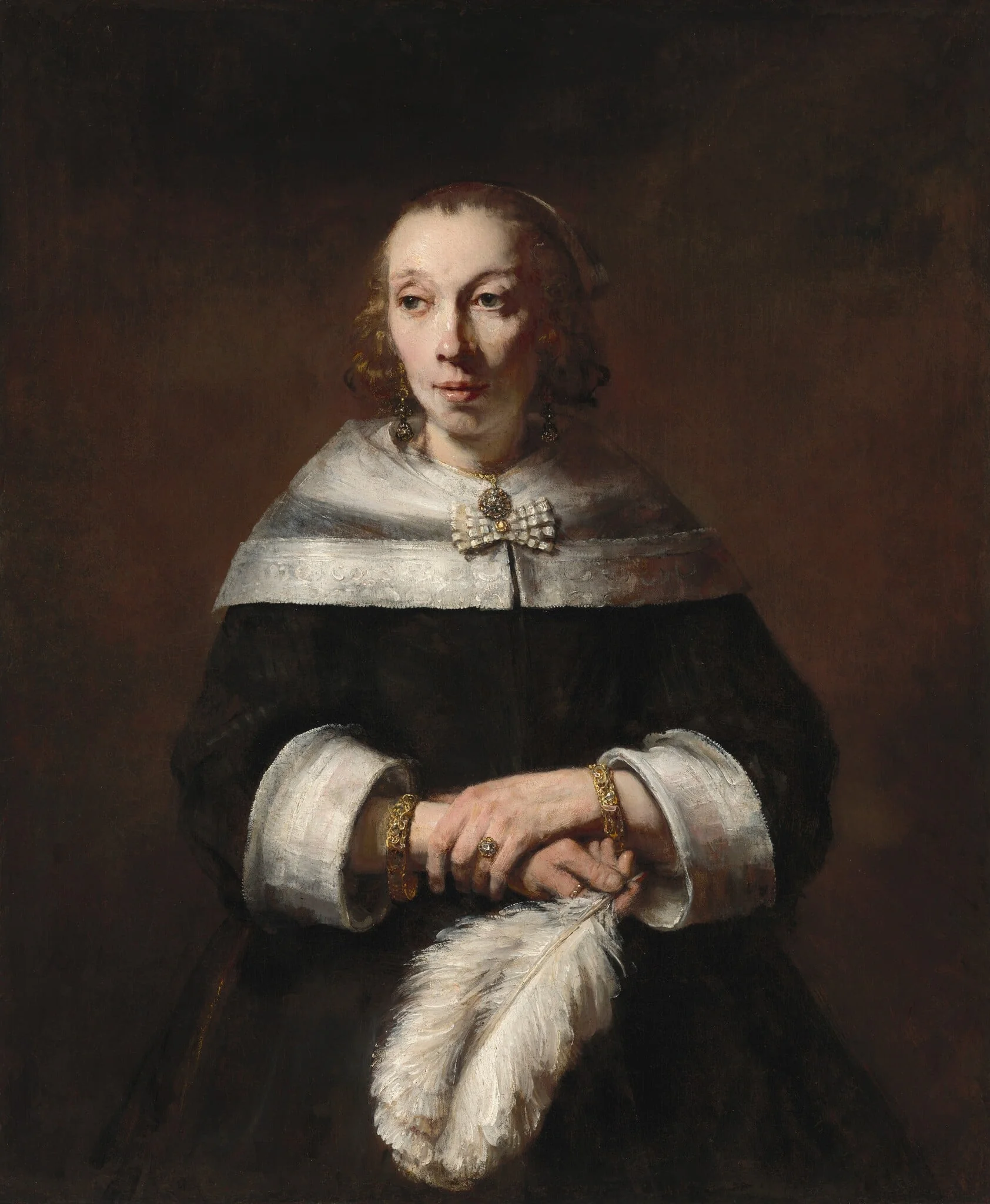 Portrait of a Lady with an Ostrich-Feather Fan, detail